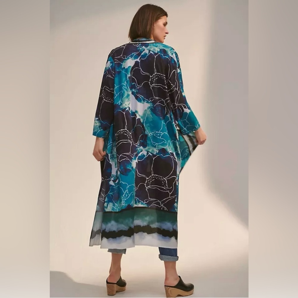 NWT Anthropologie Bl^nk London Rubina Watercolor Duster Kimono Boho Resort SZ OS - Picture 4 of 15